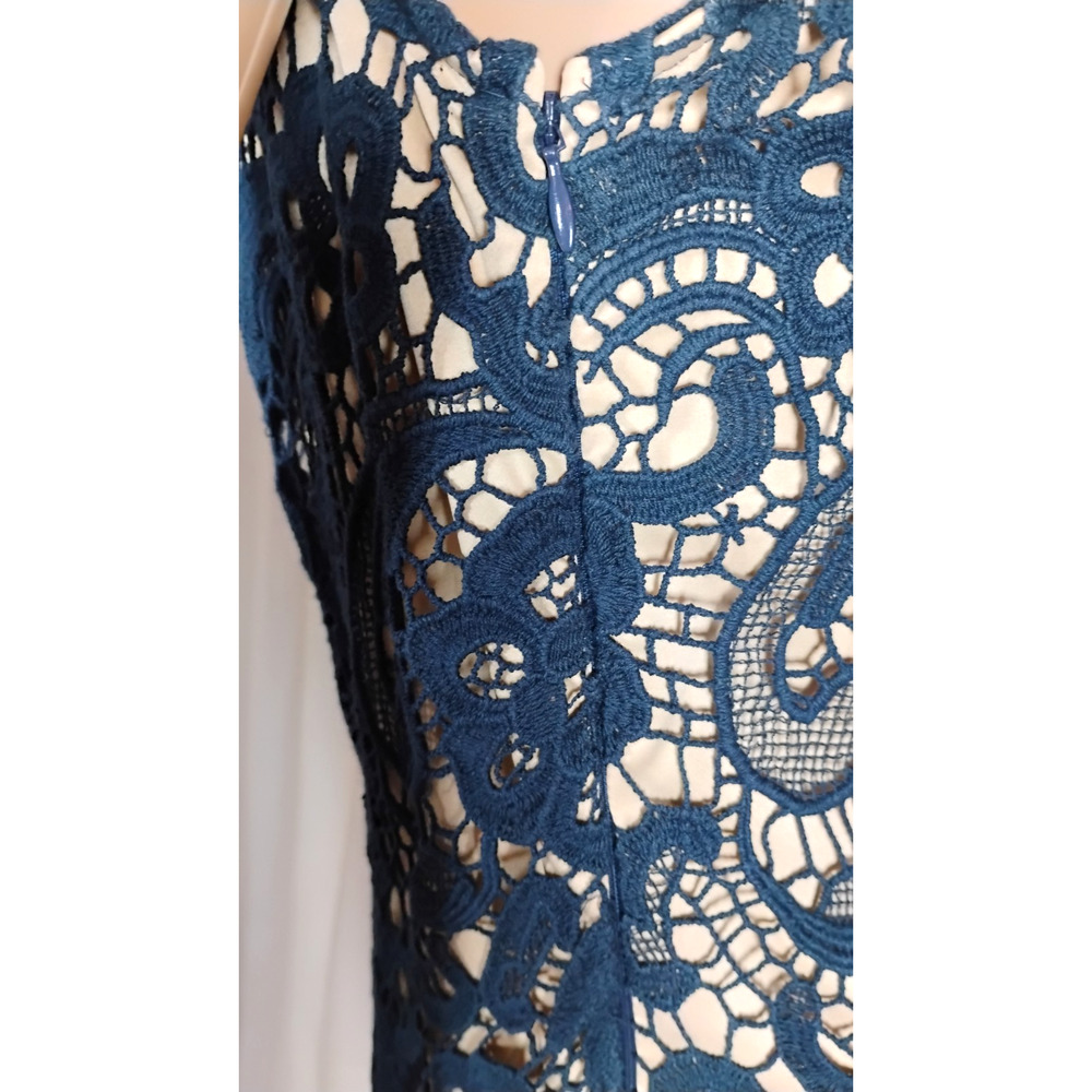 Crochet Lace Sheath Dress Midi Sleeveless V Back Nude Lining Cocktail Wedding - Picture 5 of 16